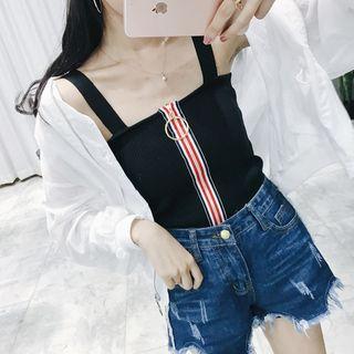 Striped Applique Zip Front Tank Top