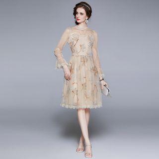 Bell-sleeve Mesh A-line Dress