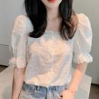 Puff-sleeve Lace Cut-out Blouse
