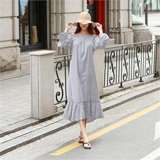Off-shoulder Stripe Long Dress