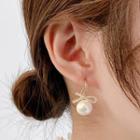 Knot Rhinestone Faux Pearl Dangle Earring 1 Pair - White - One Size