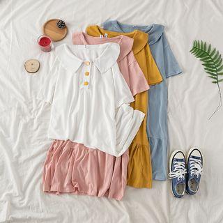 Short Sleeve Ruffled Hem Square Button Polo Dress