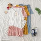 Short Sleeve Ruffled Hem Square Button Polo Dress