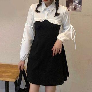 Spaghetti Strap Mini A-line Dress / Cropped Shirt