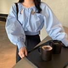 Puff-sleeve Cutout Blouse Blue - One Size