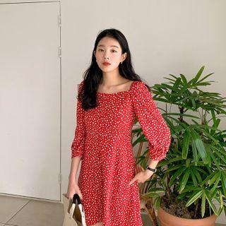 Square-neck Mini Floral Dress
