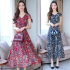 Short-sleeve Floral Maxi A-line Dress