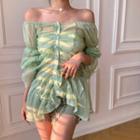 Long-sleeve Mesh Top Light Green - One Size