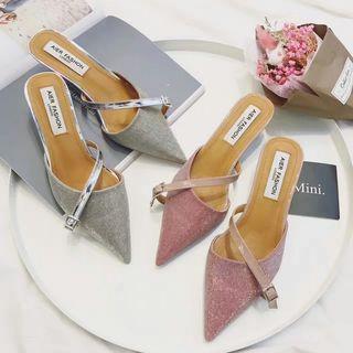 Glittered Pointed Kitten Heel Mules