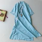 Short-sleeve Mandarin Collar Embroidered Blouse