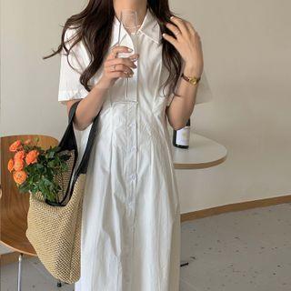 Short Sleeve Plain Shirtdress White - One Size