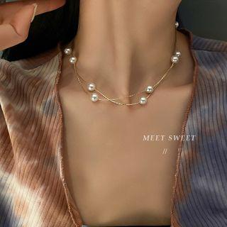 Faux Pearl Layered Choker 1 Pc - Gold - One Size