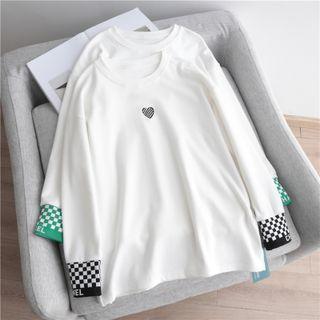Long-sleeve Plaid Heart Print Sweatshirt
