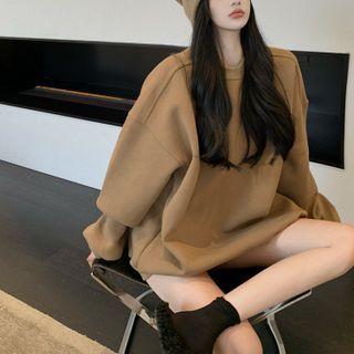 Round Neck Plain Sweatshirt Coffee - One Size