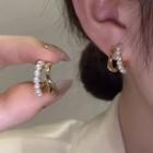 Faux Pearl Open Hoop Earring Nd-635 - Pearl - Gold & White - One Size