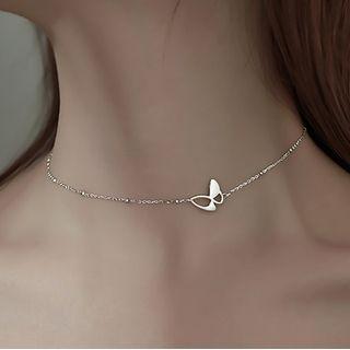 Butterfly Sterling Silver Choker Silver - One Size