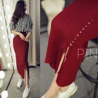 Slit Ribbed Midi Skirt