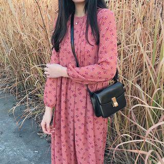 Floral Long-sleeve Loose-fit A-line Dress