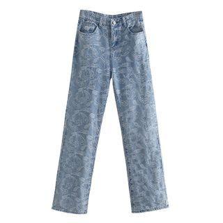 Paisley Pattern Straight Leg Jeans