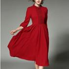 3/4-sleeve Chiffon Midi A-line Dress