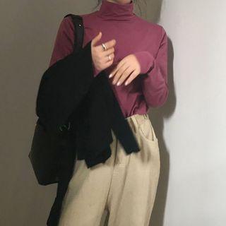 Mock-turtleneck Long-sleeve T-shirt As Shown In Figure - One Size