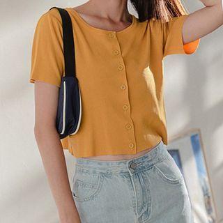 Short-sleeve Round-neck Knit Cardigan