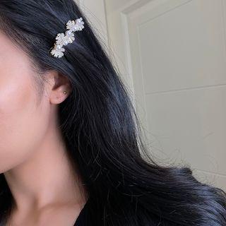 Flower Faux Pearl Rhinestone Hair Clip 1 Pc - Gold - One Size