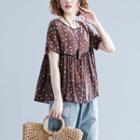 Dotted Round-neck Short-sleeve T Shirt Coffee - Dotted - L