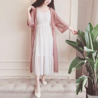 Crochet Lace Trim Long Light Jacket