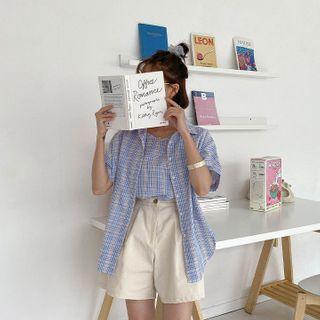 Set: Dolman-sleeve Plaid Shirt + Sleeveless Top