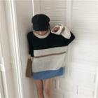 Color Block Long-sleeve Sweater As Shown In Figure - One Size