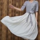 Short-sleeve Color-block Midi Dress