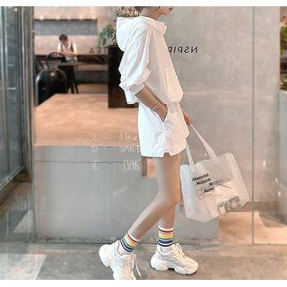 Set: Plain Elbow-sleeve Hoodie + Shorts