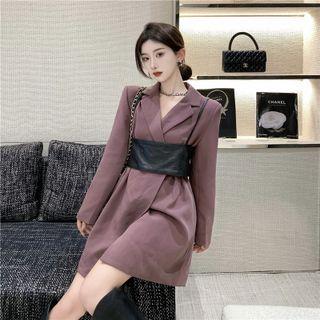 Plain Blazer / Faux Leather Cropped Camisole Top / Set