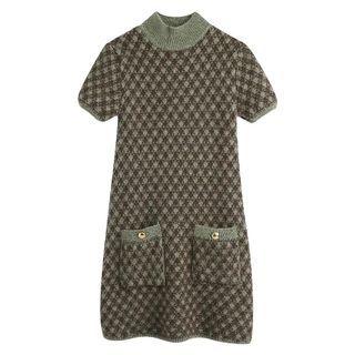 Argyle Mock Neck Short Sleeve Mini Dress