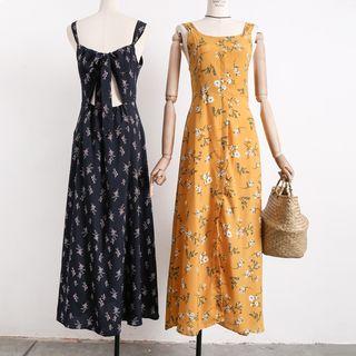 Open-back Floral Chiffon Tank Dress
