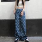 Checkerboard Pattern Wide-leg Jeans