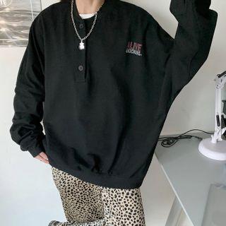Buttoned Lettering Print Sweatshirt