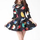 Bird Print 3/4 Sleeve A-line Dress