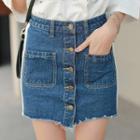 Pocketed Buttoned Denim Skirt