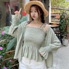 Set: Smocked Camisole Top + Light Jacket
