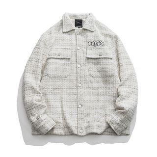 Letter Embroidered Tweed Shirt Jacket