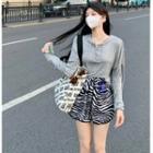 Long-sleeve Hooded Henley T-shirt / Zebra Print Shorts