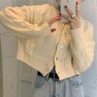 Cropped Plain Cable-knit Cardigan