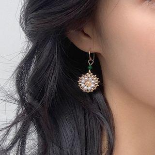 Faux Pearl Sunflower Dangle Earring Bead - 1 Pair - One Size