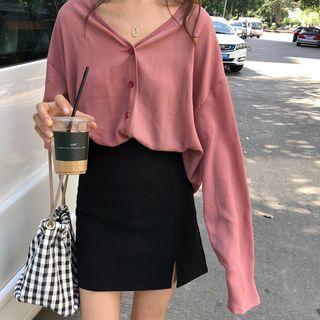 Long-sleeve Chiffon Buttoned Top