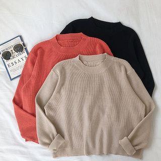Plain Crewneck Long-sleeve Knit Sweater