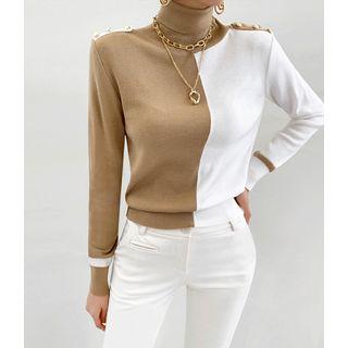 Turtleneck Epaulet Two-tone Top