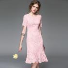 Short-sleeve Lace Ruffled Dress