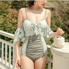 Flower Print Cold Shoulder Swimsuit